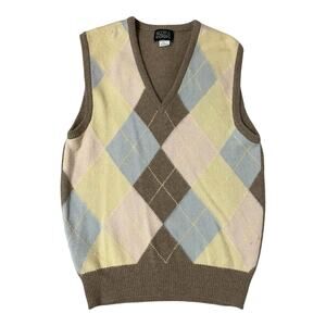 Alcott Andrews Sweater Vest Women Size Small Brown Blue Yellow Cashmere Vintage
